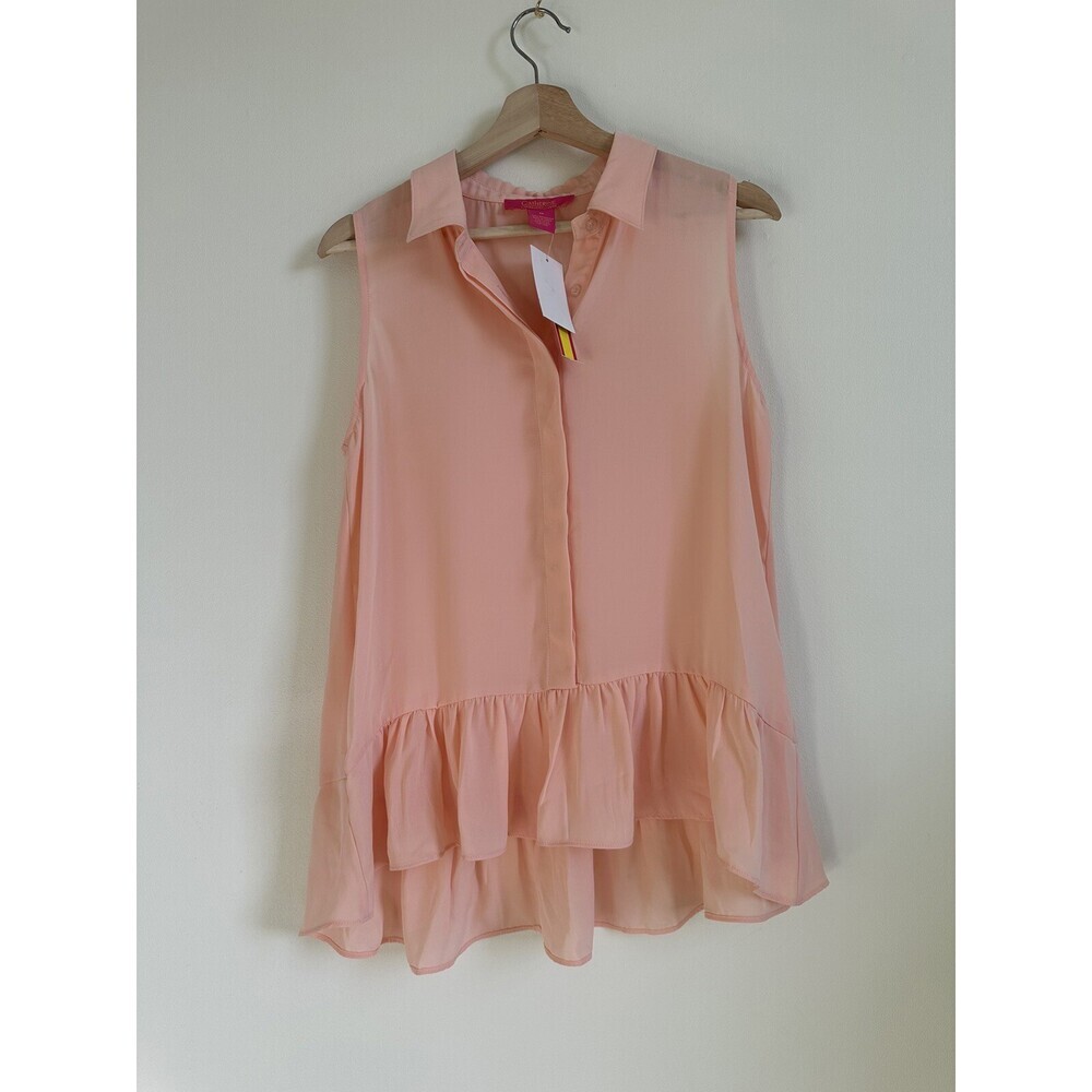 Catherine Catherine Malandrino Flounce Hem Sleeveless Blouse Blush Pink Size M